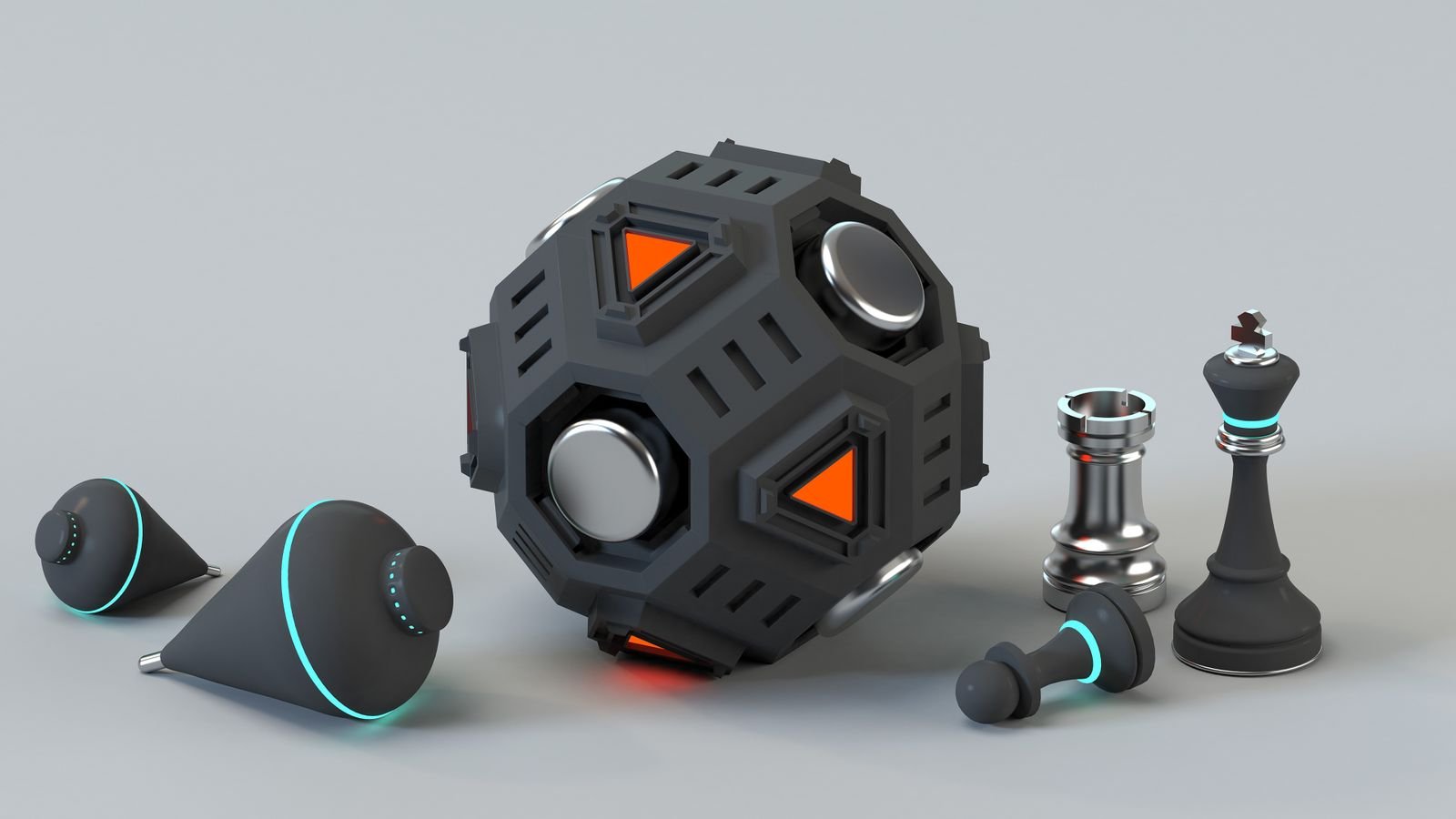 Sci-fi themed game pieces on a futuristic board