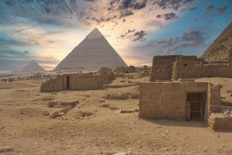 The Giza Pyramids at sunrise in Cairo, Egypt